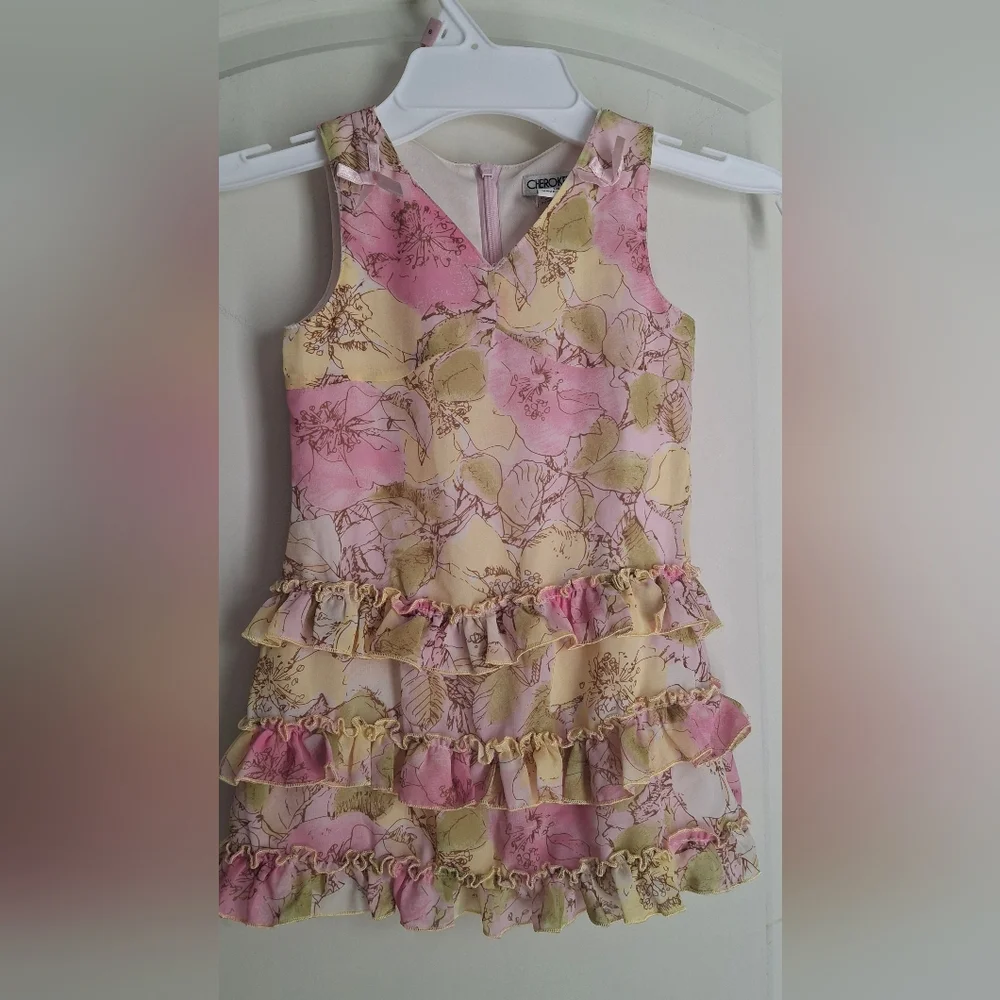 Cherokee fancy linen toddler dress girls sz 18 months lighweight floral summer